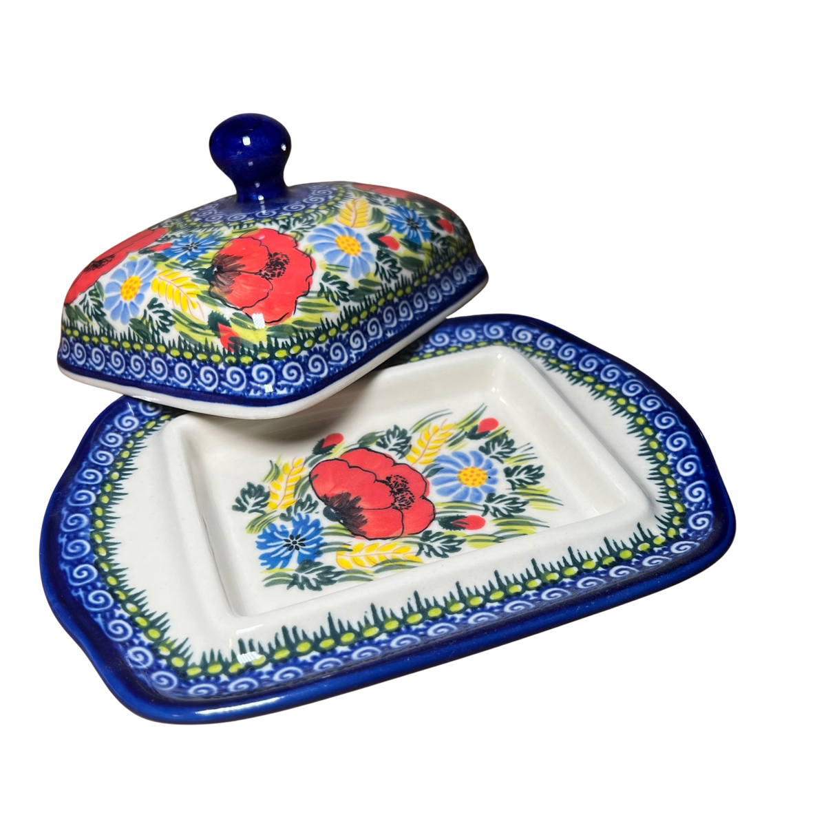 Red Poppy Large Butter Dish Lidia's Polish Pottery