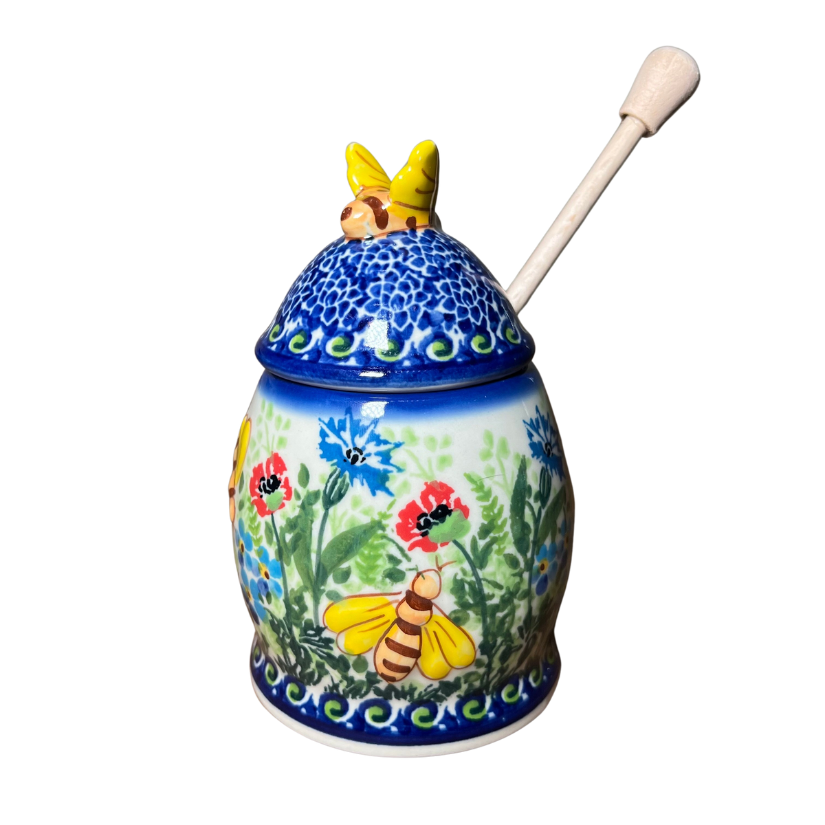 Blue Cornflower Honey Pot Lidia's Polish Pottery