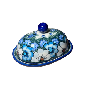 Blue and Grey Wildflower Butter Dish