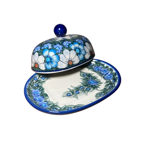 Blue and Grey Wildflower Butter Dish