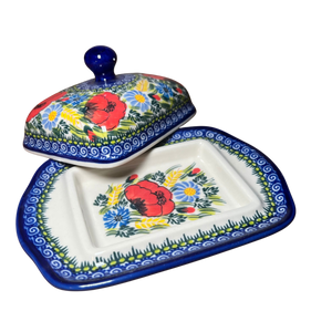 Red Poppy Large Butter Dish