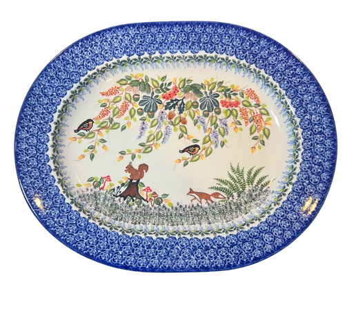 XL Oval Platter, Squirrel, Bird, Fox