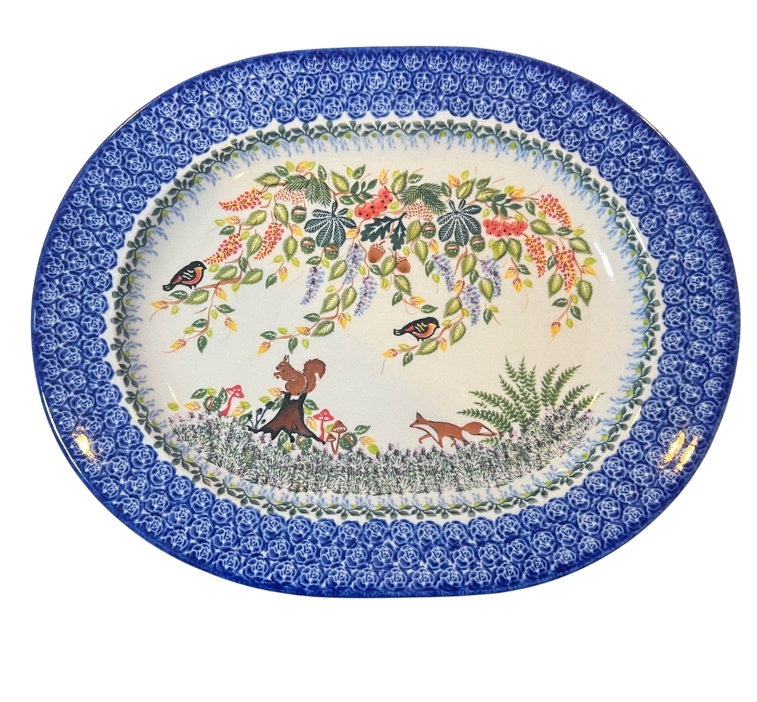 XL Oval Platter, Squirrel, Bird, Fox